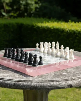 Luxury Rose Quartz & Pearl Chessboard | Gemstone Game Set