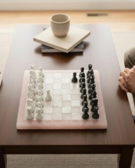 Luxury Rose Quartz & Pearl Chessboard | Gemstone Game Set