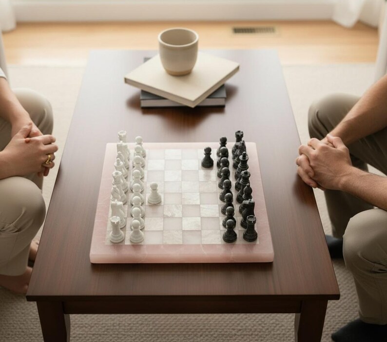 Luxury Rose Quartz & Pearl Chessboard | Gemstone Game Set