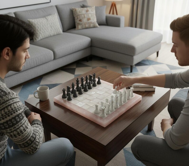 Luxury Rose Quartz & Pearl Chessboard | Gemstone Game Set - Image 6