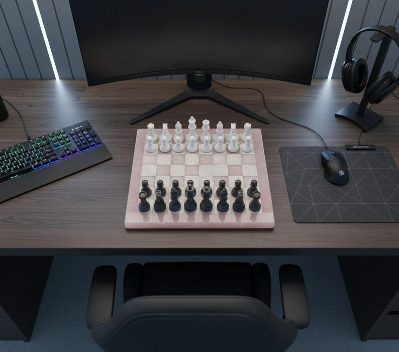 Luxury Rose Quartz & Pearl Chessboard | Gemstone Game Set - Image 8