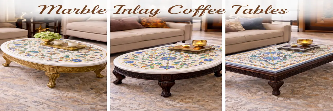 Marble inlay coffee table for sale online in the USA