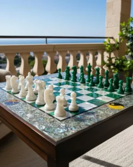 Luxury Malachite Chess Board with Paua Shell | Stone Pieces Decor