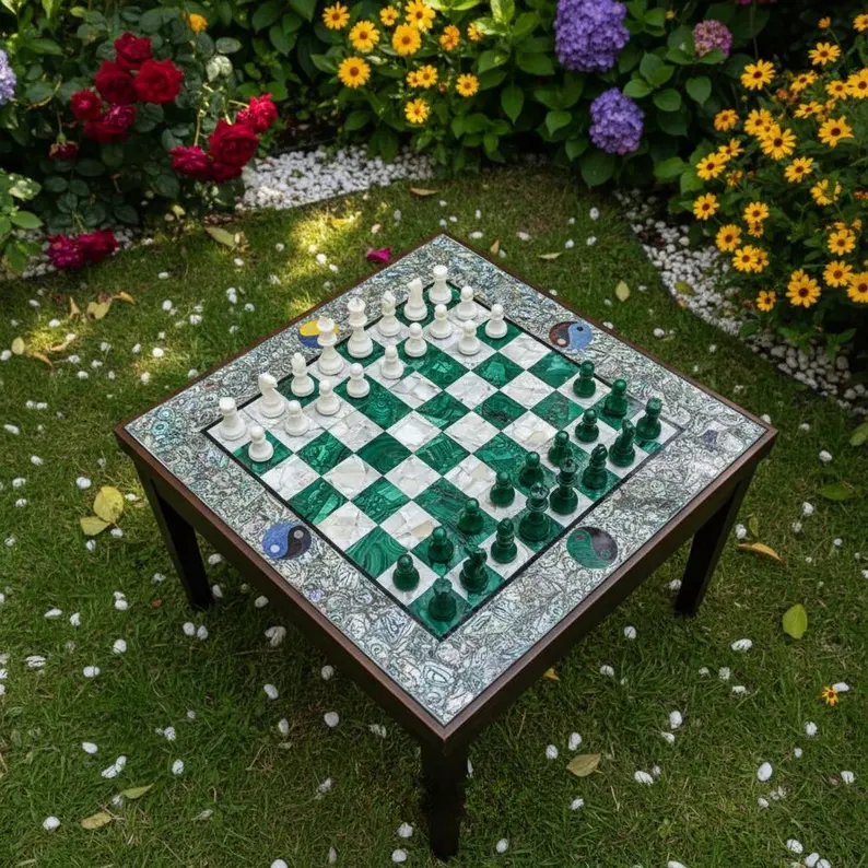 Luxury Malachite Chess Board with Paua Shell | Stone Pieces Decor - Image 6