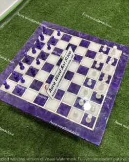 Amethyst Stone Chess Set Handmade – Mosaic Inlay Board
