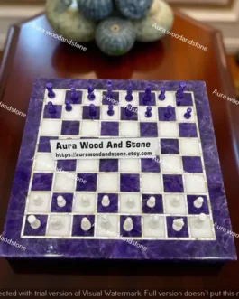 Amethyst Stone Chess Set Handmade – Mosaic Inlay Board