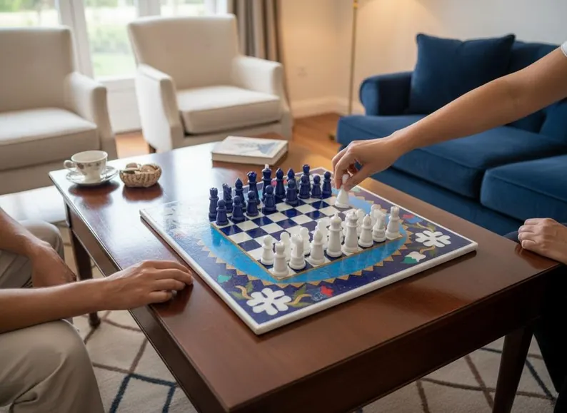 Luxury Lapis Lazuli Chess Set – Handmade Stone Board with Blue Gemstone Pieces - Image 2