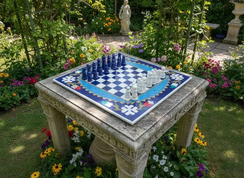 Luxury Lapis Lazuli Chess Set – Handmade Stone Board with Blue Gemstone Pieces - Image 7