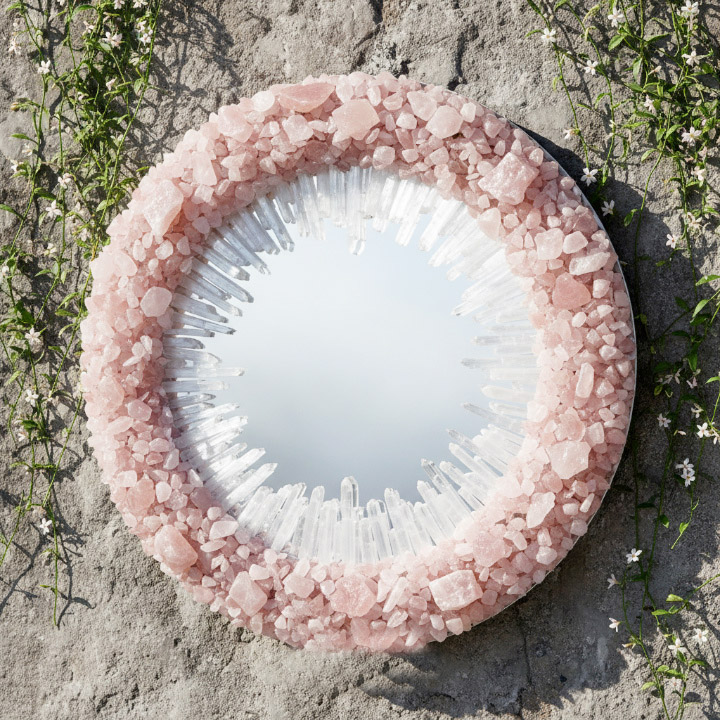 Round Rose Quartz Crystal Mirror – Handmade Natural Stone Wall Decor - Image 6