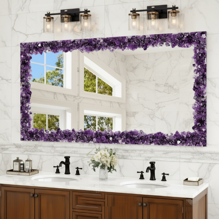 Luxury Amethyst Gemstone Mirror – Handmade Rectangular Crystal Frame Wall Decor - Image 7