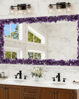 Luxury Amethyst Gemstone Mirror – Handmade Rectangular Crystal Frame Wall Decor