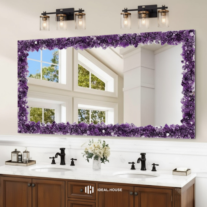 Luxury Amethyst Gemstone Mirror – Handmade Rectangular Crystal Frame Wall Decor - Image 4