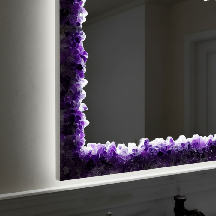 Luxury Amethyst Gemstone Mirror – Handmade Rectangular Crystal Frame Wall Decor - Image 5