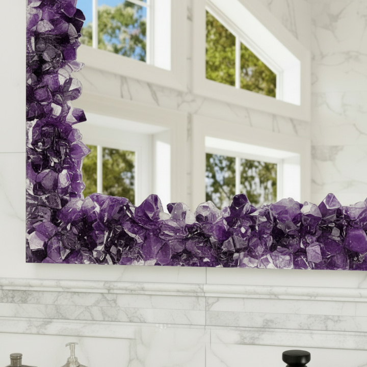Luxury Amethyst Gemstone Mirror – Handmade Rectangular Crystal Frame Wall Decor - Image 6