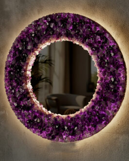 Handcrafted Amethyst Crystal Wall Mirror – Luxury Home Decor