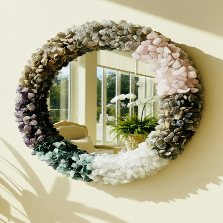 Multi Gemstone Round Wall Mirror – Handmade Natural Stone Luxury Decor - Image 4