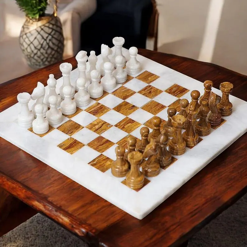 Handcrafted Luxury Chess | Weighted Marble Stone Pieces & Elegant Board