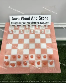 Handmade Rose Quartz Chess Set – Pink Crystal Luxury Board