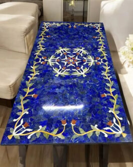 Luxury Blue Lapis Lazuli Coffee Table – Handmade Pietra Dura Marble Inlay Furniture