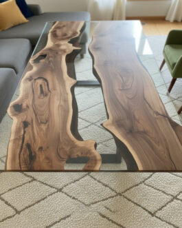 Modern Dark Wood Clear Epoxy Dining Table – Transparent Resin Inlay