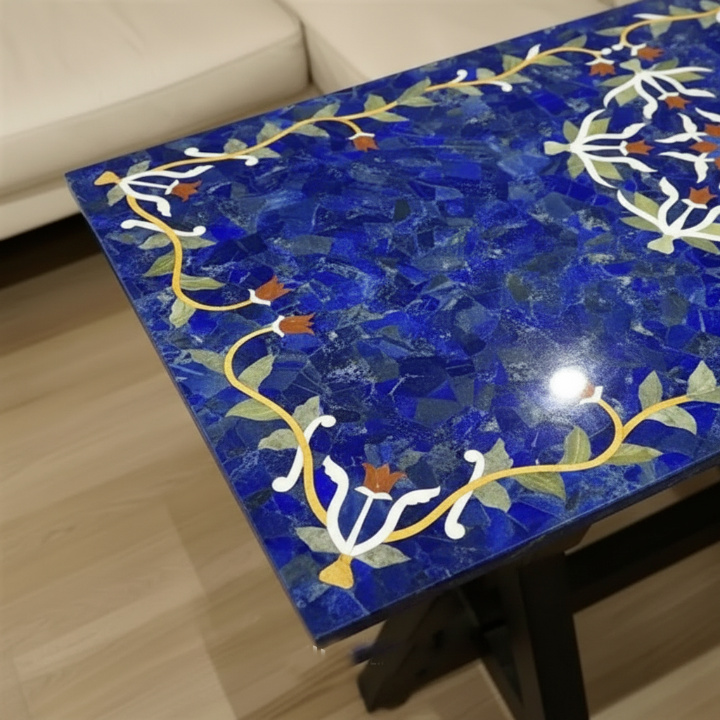 Luxury Blue Lapis Lazuli Coffee Table – Handmade Pietra Dura Marble Inlay Furniture - Image 3