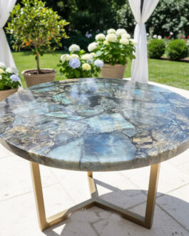 Labradorite Round Table | Luxury Handcrafted Semi-Precious Stone Furniture