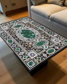 Exclusive Handcrafted Black Marble Dining Table with Multicolor Inlay