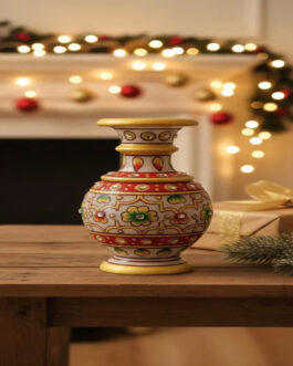 Luxury Marble Vase with Golden Meenakari Floral Design – Artisan Home Accent