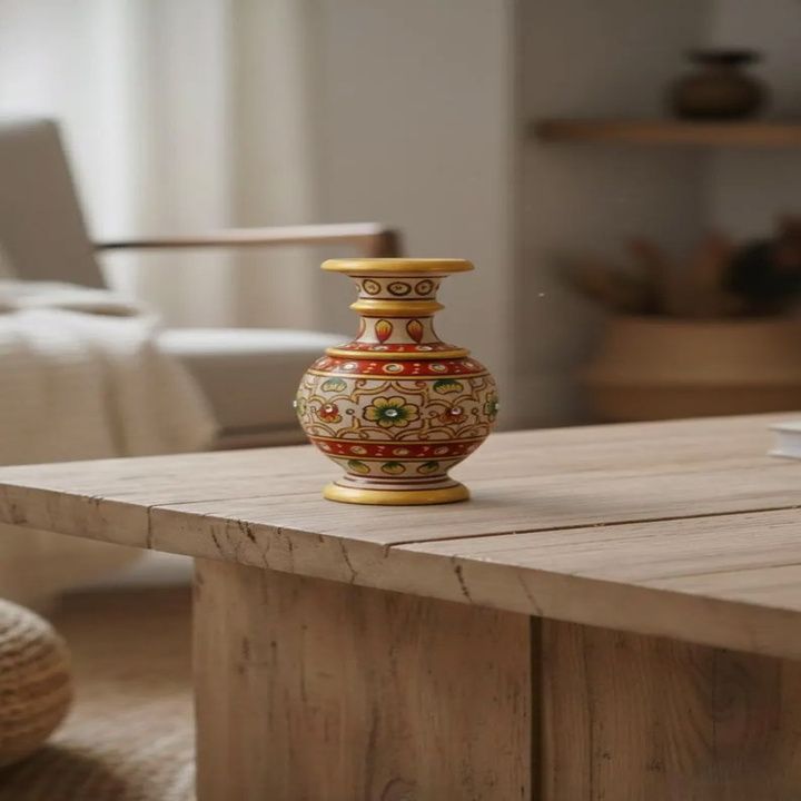 Luxury Marble Vase with Golden Meenakari Floral Design – Artisan Home Accent - Image 3