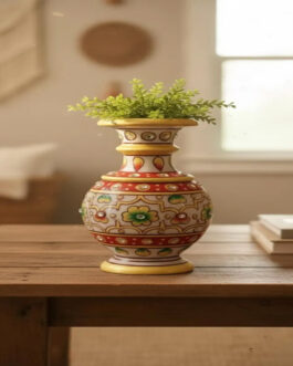 Luxury Marble Vase with Golden Meenakari Floral Design – Artisan Home Accent