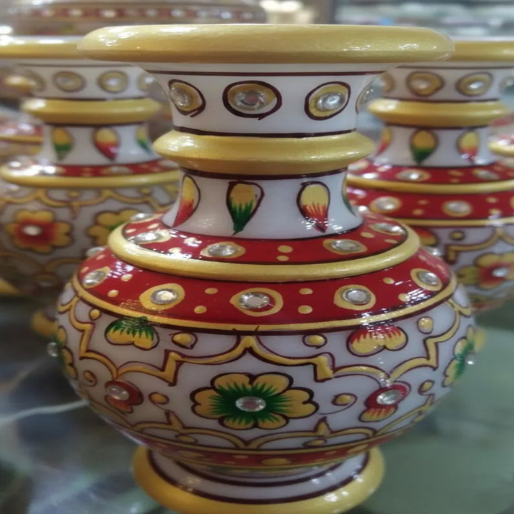 Luxury Marble Vase with Golden Meenakari Floral Design – Artisan Home Accent - Image 5