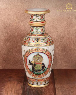 Decorative Marble Vase with Golden Meenakari Work – Luxury Centerpiece