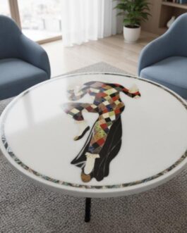Unique White Marble Coffee Table | Handcrafted Peacock Floral Inlay