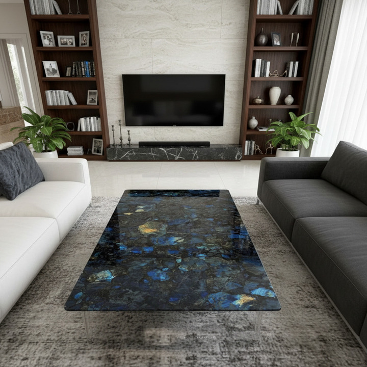 Semi-Precious Labradorite Coffee Table | Elegant Living Room Center Table - Image 4