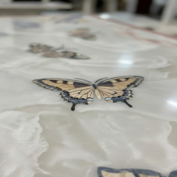 Luxury White Marble Dining Table with Inlaid Flower Vase – Handmade Artisan Design - Image 4