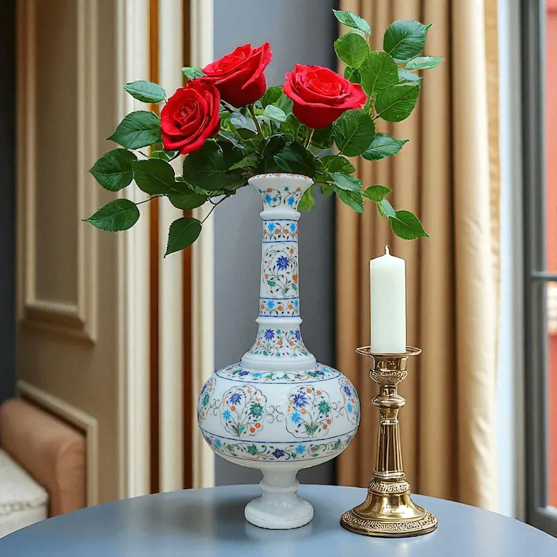 Handcrafted Floral Marble Inlay Vase | Premium Home & Office Decor - Image 5
