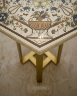 Handmade Yellow Pietra Dura Art Table | Floral Marble Inlay Design