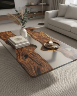 Dark Wood & Clear Epoxy Resin Table – Luxury Handcrafted Furniture