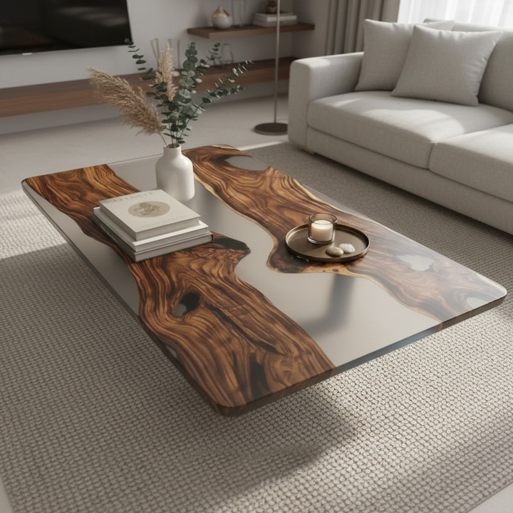 Dark Wood & Clear Epoxy Resin Table – Luxury Handcrafted Furniture