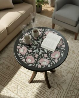 Handmade Black Marble Coffee Table | Mother of Pearl Inlay