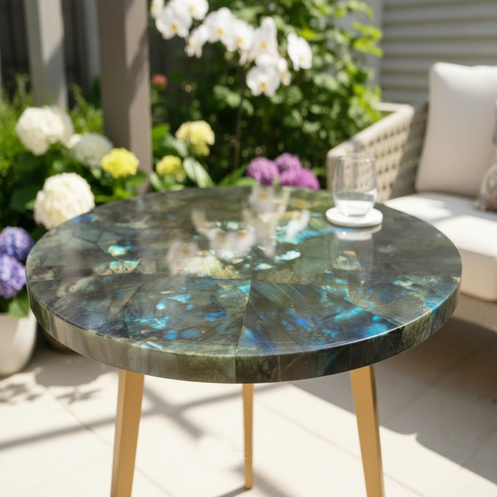 Designer labradorite end table made from premium crystal stone with polished luxury finish