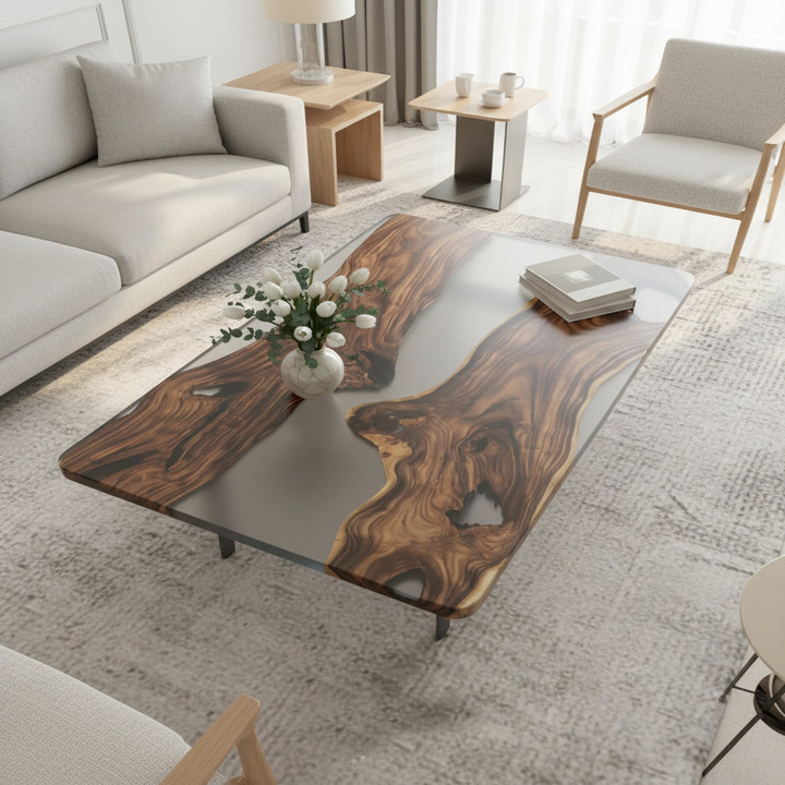 Dark Wood & Clear Epoxy Resin Table – Luxury Handcrafted Furniture - Image 4