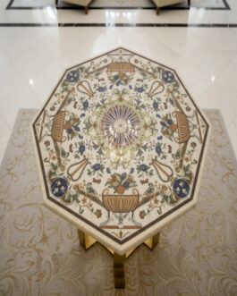 Handmade Yellow Pietra Dura Art Table | Floral Marble Inlay Design