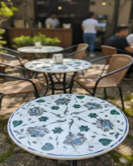 Handcrafted White Marble Coffee Table with Floral Gemstone Work – Luxury Inlay Art