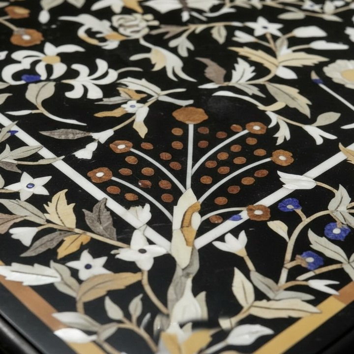 Premium Black Marble Inlay Table – Traditional Pietra Dura Craftsmanship - Image 2