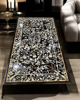 Premium Black Marble Inlay Table – Traditional Pietra Dura Craftsmanship