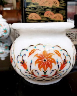 Decorative Marble Inlay Vase | Floral Handmade Stone Art for Home & Office