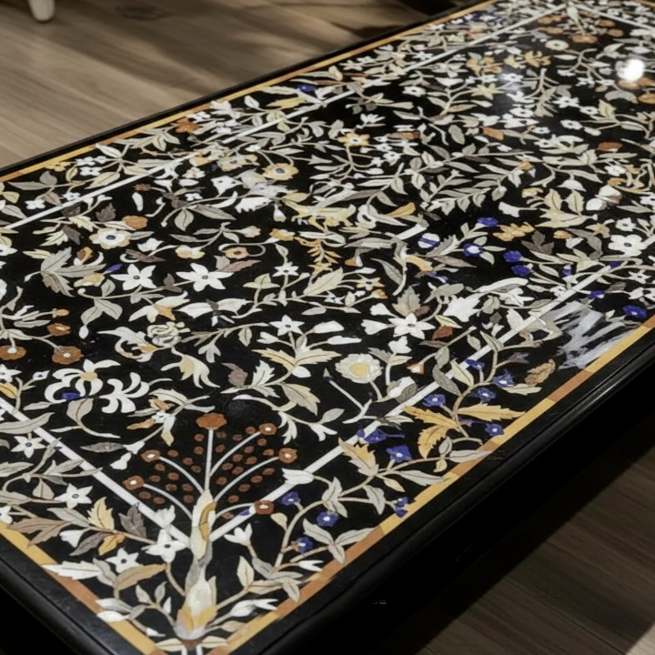 Premium Black Marble Inlay Table – Traditional Pietra Dura Craftsmanship - Image 3