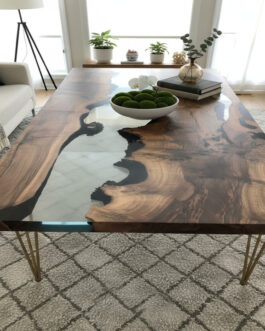 Handmade Dark Wooden Clear Epoxy Table – Modern Resin Design