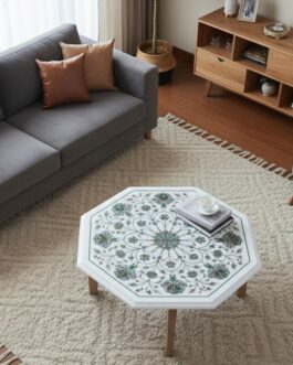 Royal White Marble Coffee Table with Multicolor Floral Inlay – Pietra Dura Craft
